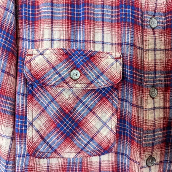 True Religion Men's Red Flannel Plaid button down pocket logo size L - Picture 3 of 12